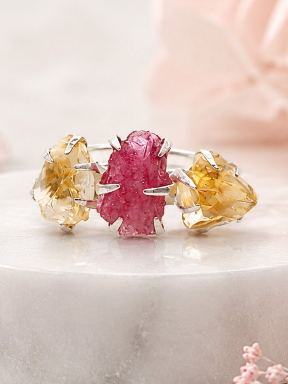 Raw Gemstone Trio Statement Ring